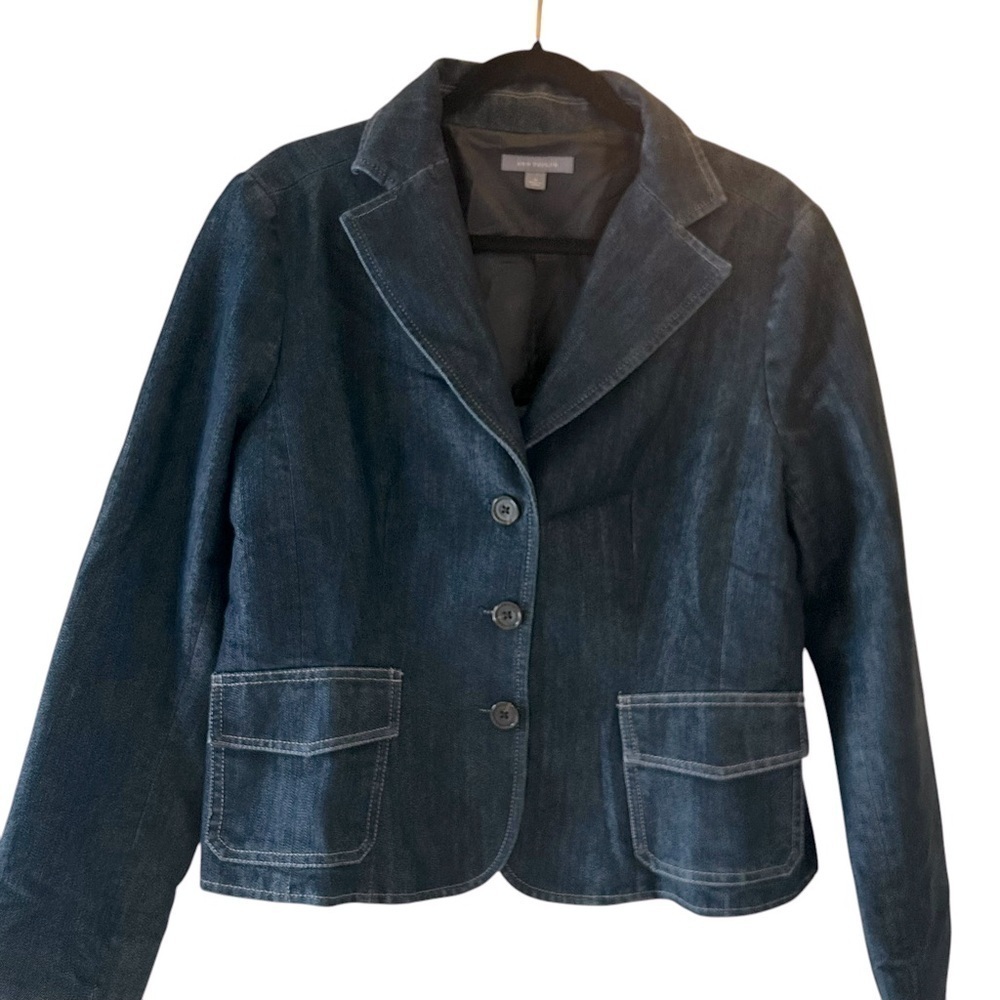 Ann Taylor Navy Button Front Denim Jacket/Blazer
